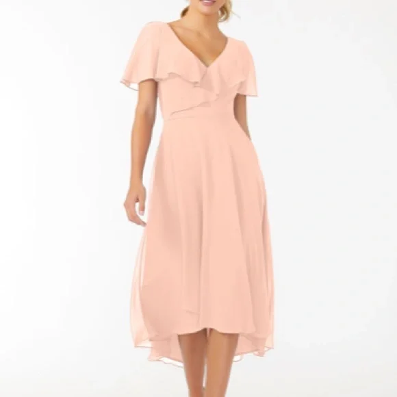Mori Lee | Dresses | Mori Lee Bridesmaid Dress Midi Flutter Sleeve Chiffon  Dress Style 274 | Poshmark